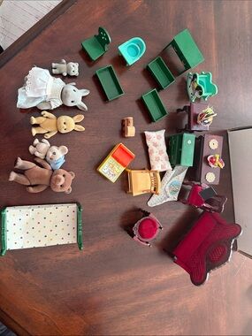 Sylvanian bear and rabbit families with furniture vintage 1972